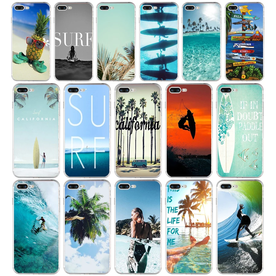 

188SD alifornia trees Beach Surf Trave Soft TPU Silicone Cover Case For Apple iPhone 6 6s 7 8 plus Case