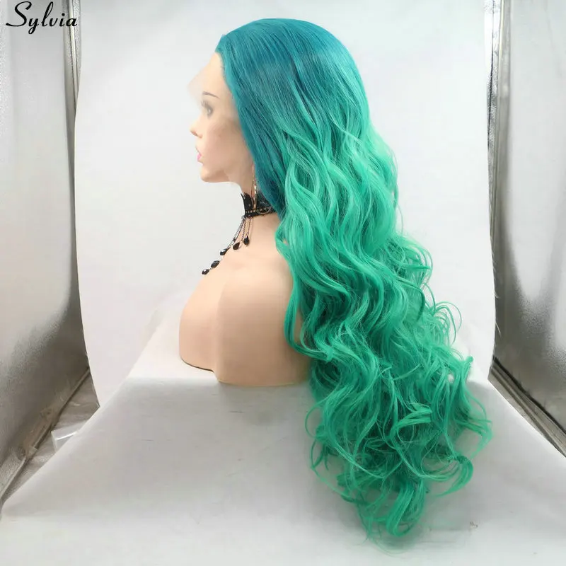 ombre green synthetic lace front wig (3)