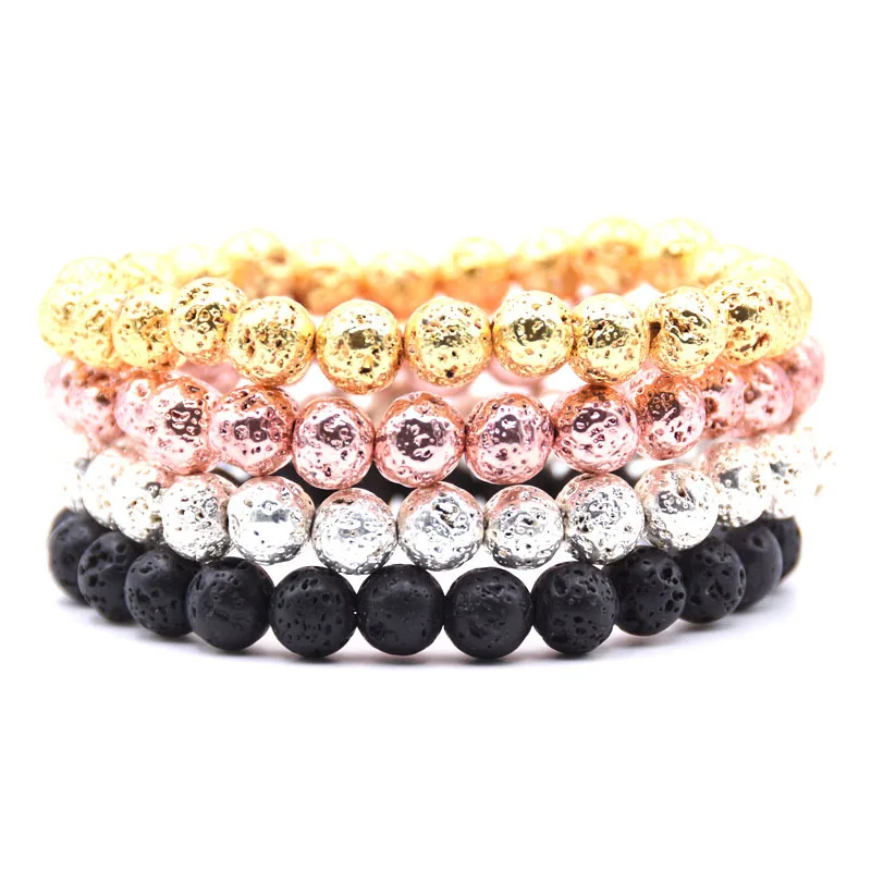 

Wholesale Natural Stone 8mm Lava Beads Round Electroplated Volcanic Rock Spacer Beads Bracelet 2018