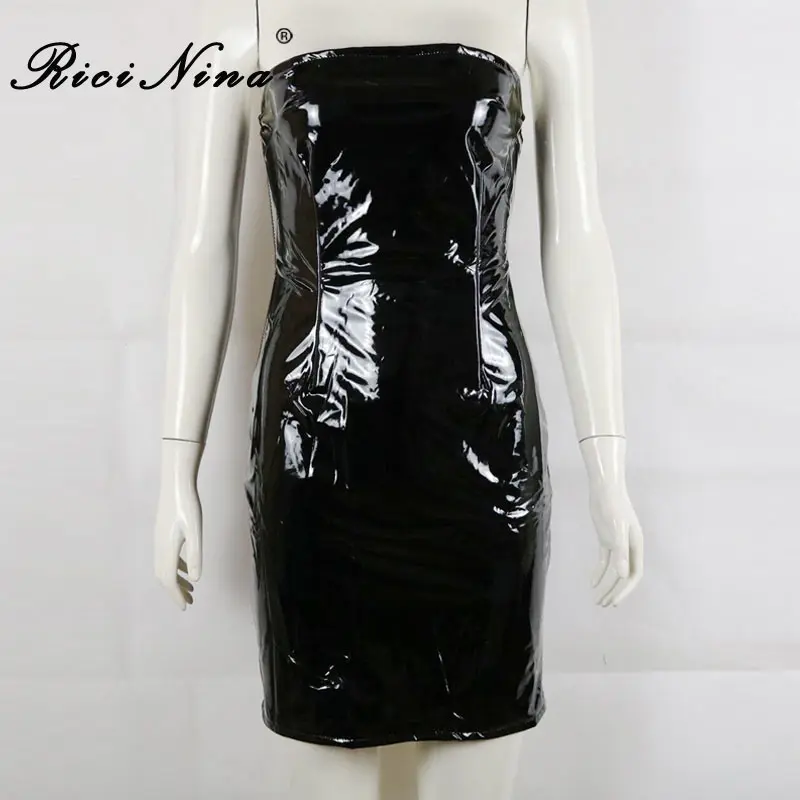 RICININA 2019 Woman Dress Ladies Sleeveless Srapless Short PU Dresses Women Summer Sexy Party Slim Mini Pencil Dresses Vestidos RICININA 2019 Woman Dress Ladies Sleeveless Srapless Short PU Dresses Women Summer Sexy Party Slim Mini Pencil Dresses Vestidos