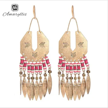 

Amaiyllis Ethnic Retro Long Pendant Earrings For Princess Vintage Beads Metal Maxi Tassel Earrings National Element Drop Earring