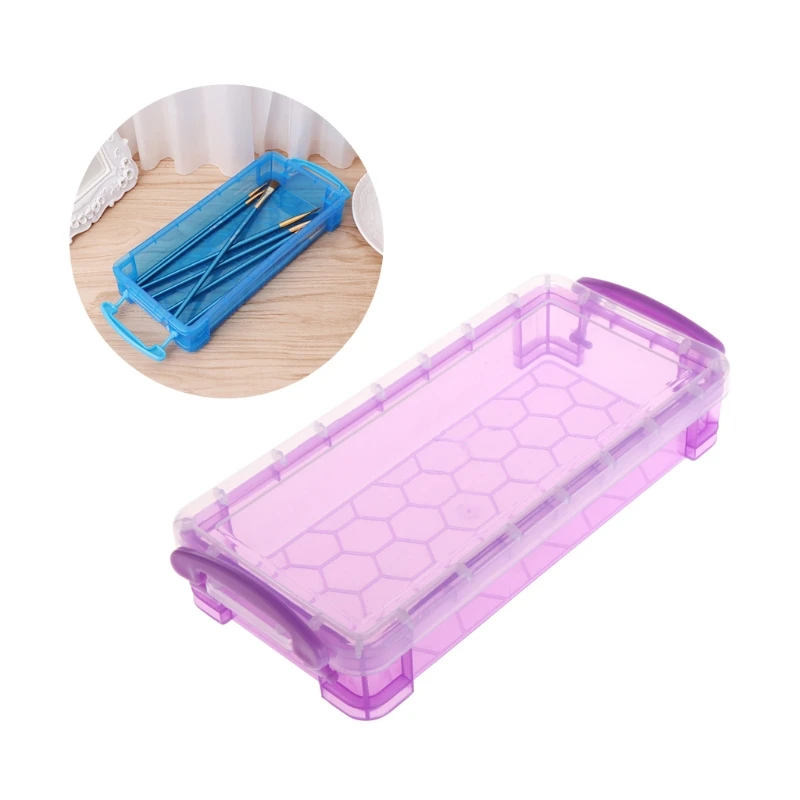 

Brush Painting Storage Box Sketch Pencil Container With Clear Lid Two Handle
