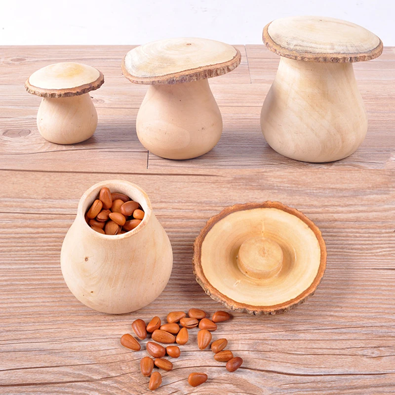

Creative Wood Original Ecological Storage Box Lovely Mushroom Shape Environmental Nuts Storage Box 3 Sizes With Lid