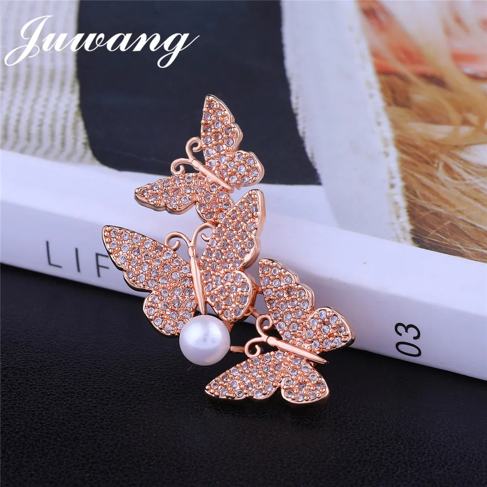 

JUWANG Flower Clear CZ Crystal Scarf Brooches Pins for Woman Girl Gold Color Fashion Jewelry Wedding Mother Gift Wholesale