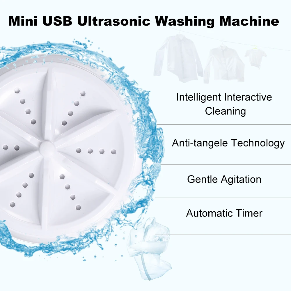 

Portable Mini Washing Machine Ultrasonic Turbine Clothes Mini Washer with USB Cable Convenient for Travel Home Business Trip