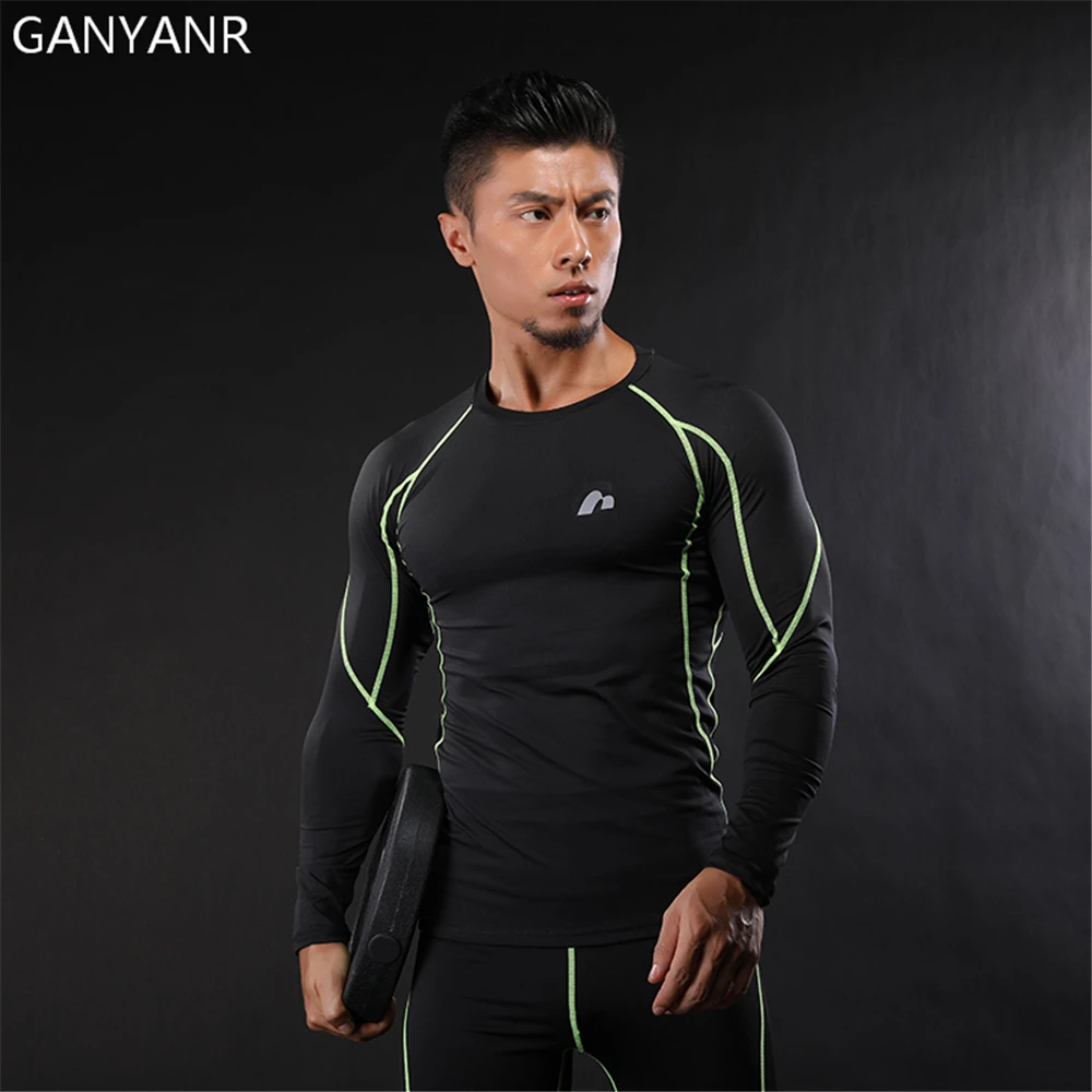 

GANYANR Running T Shirt Men Basketball Gym Sportswear Sport Fitness Compression Jogging Exercise Tights Rashgard quick dry Tee