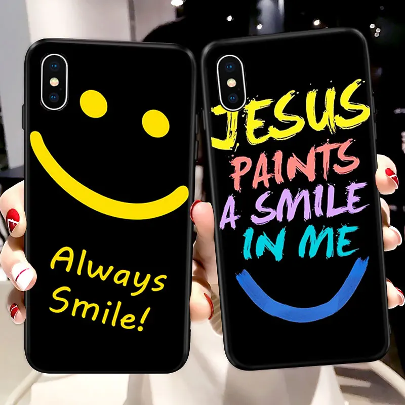 

Smile Face Black Silicone Phone Case For iPhone 6S Jesus Case for iPhone X XR XS Max 5s SE 6 S 6s 7 8 Plus Case Cover