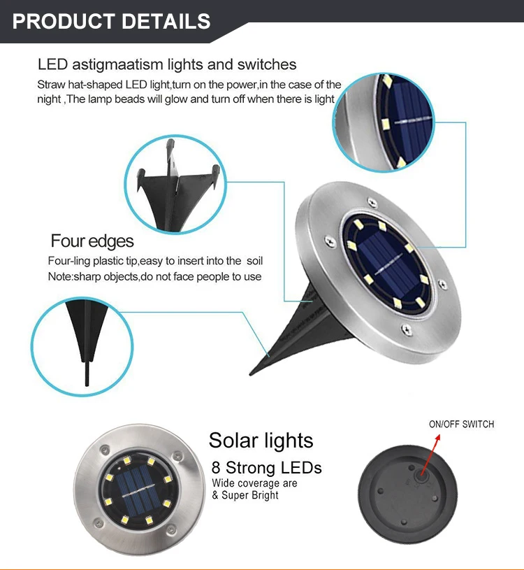 4 шт./лот 4 Led/8 Led теплый белый сад Led солнечные, из земли огни для наружного ландшафтного освещения