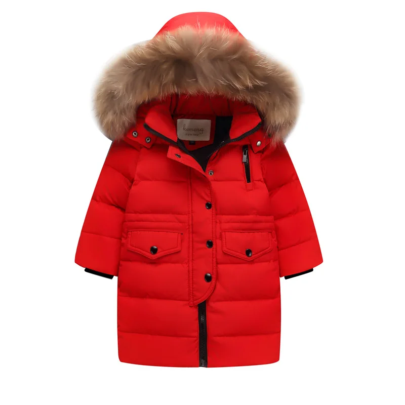 Утепленные куртки-пуховики для мальчиков на холодную зиму верхняя одежда с капюшоном и большим меховым воротником для девочек Детская Повседневная куртка для русской зимы