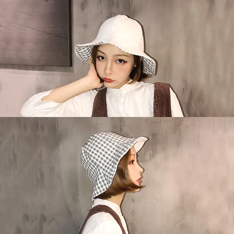 Женские шапки-ведра, двухсторонняя одноцветная шляпа, элегантная, для отдыха, Корейская женская летняя кепка, солнцезащитная, для студентов, женская, шикарная, универсальная, милая - Цвет: 3