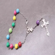 48 шт/религиозные серебряные линии крестоподобный Розарий подарок Разноцветные кристаллы бисер Крест браслет с розами детская платье для причастия