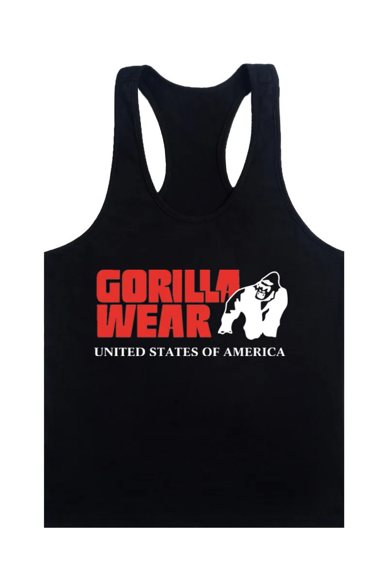 Жилет Gorilla Wear, мужские майки, рубашки для фитнеса, тренажерного зала, Hombre, майка для мышц, Мужская одежда, Стрингер, хлопковые майки без рукавов - Цвет: black