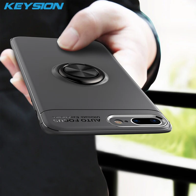 KEYSION Роскошный чехол для телефона с кольцом держателем iPhone 7 8 Plus магнитная