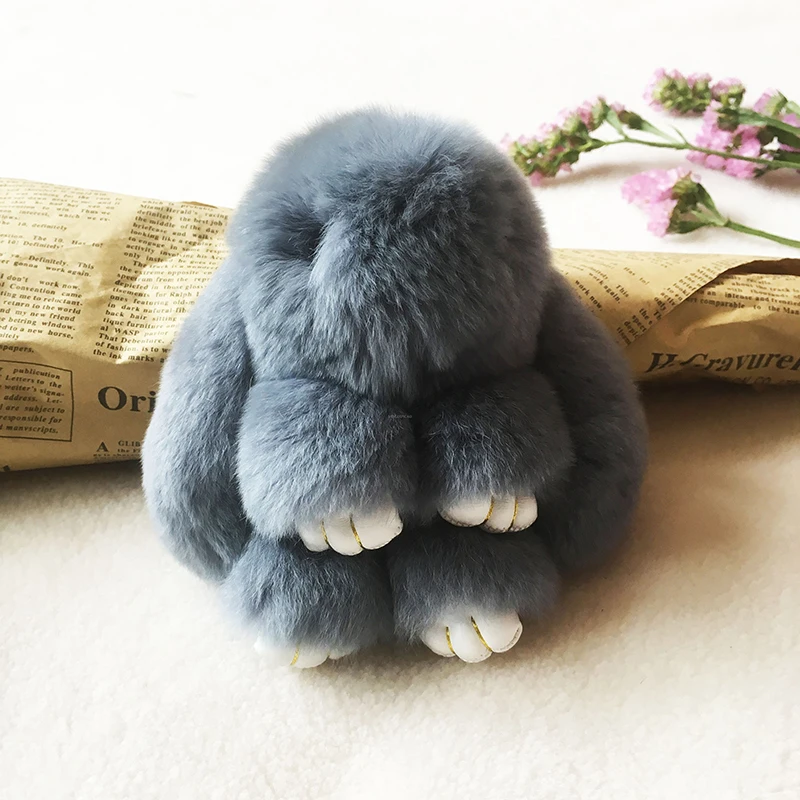 

18cm Fluffy Bunny Keychain Women Cute Rabbit Fur Ball Key Holder Pompon Toy Doll Bag Charm Car pompom Keyrings Jewelry
