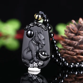 

Natural black stone Pendant 12 Chinese zodiac dog Belong phase Men and women mascot necklace