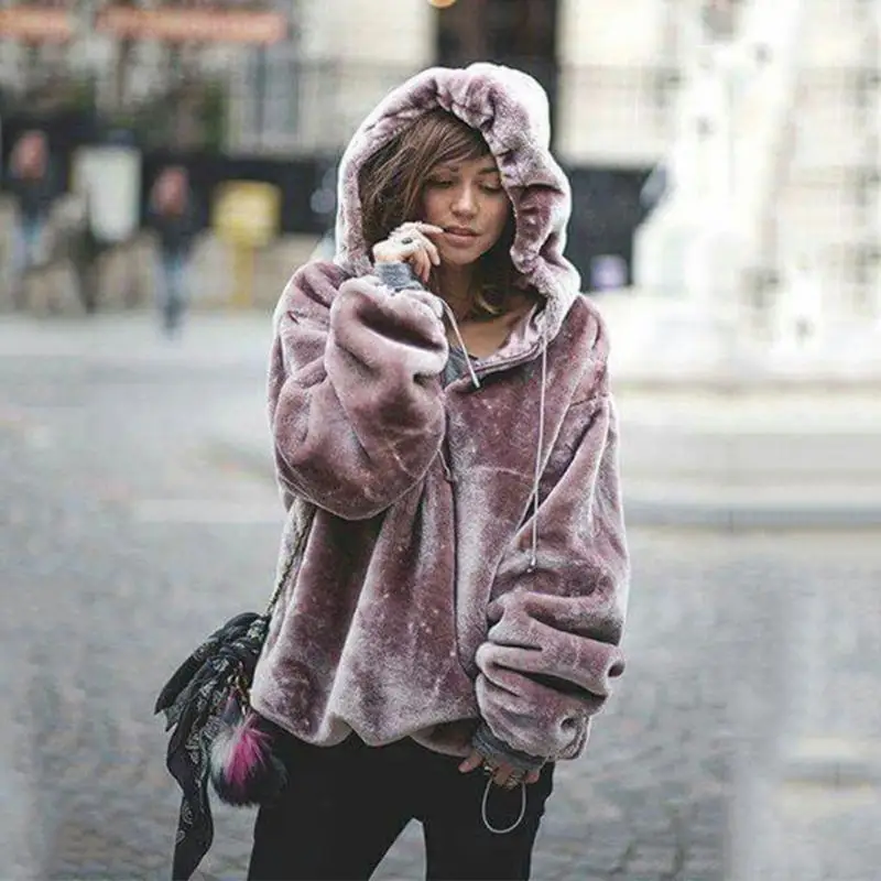 Женская осенне-зимняя плюшевая одежда, толстовки, большие размеры, свитер, пуловер, женские топы, худи, светильник, фиолетовая теплая верхняя одежда