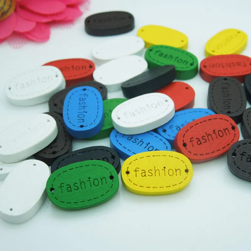 

100Pcs Wholesales Labels Wood Button Random Mixed For Crafts Diy Scrapbook 17.5x10.5mm