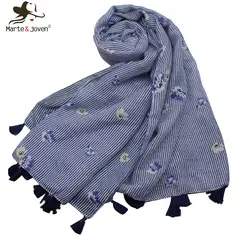 Marte и Joven роскошный синий в полоску Демисезонный теплый шарф платки для Для женщин Элегантный Цветочный принт Ленточки длинные шарфы дамы
