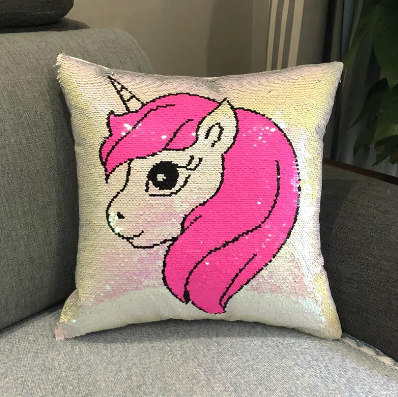 Unicorn 40 см* 40 см двойной цвет флип позиционирования вышивка блёстки Единорог Русалка наволочка Подушка без сердечника декоративные квадратные - Цвет: Unicorn