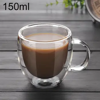 

New 150ml Creative Double Wall Glass Cup With Handle Tea Coffee Beer Milk Mugs Heat Cold Resistant Transparent Drink Mug Drinkwa