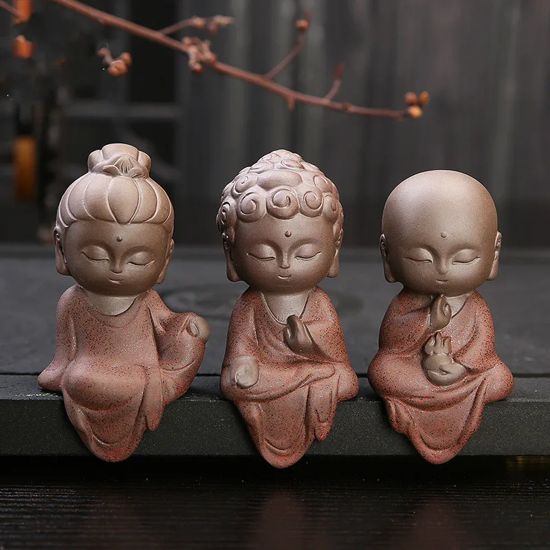 Креативные статуи маленького Будды буддийские татагата милые пески Будды Фиолетовый Глиняный Чай Аксессуары для домашних животных будха украшения бутик - Цвет: mottled