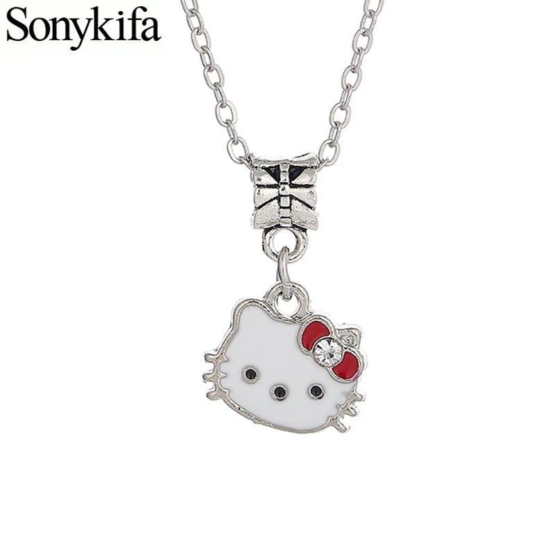 

Sonykifa 2019 Newest Vintage Kitty Crystal Pendant Necklace Women Kids Silver Color Pandora Necklace Choker Necklaces Jewelry