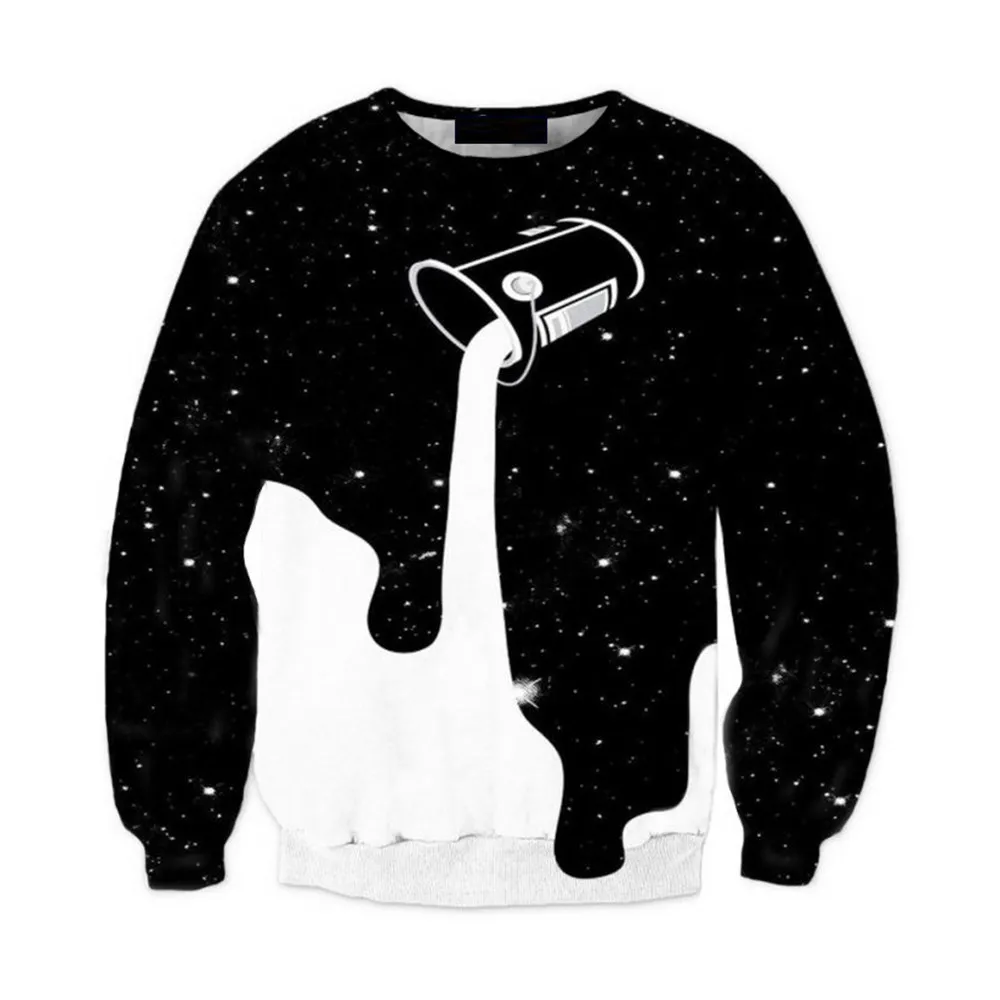Classic Black White 3d Pullover Gothic Male Sweatshirt Pour Milk ...