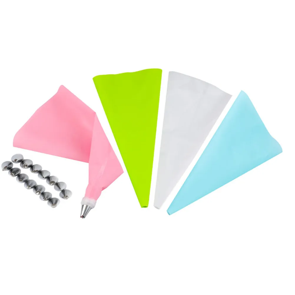 16 Pcs/Set Silicone Icing Piping Cream Pastry Bag +14PCS Stainless Steel Nozzle Pastry Tips Converter DIY Cake Decorating Tools
