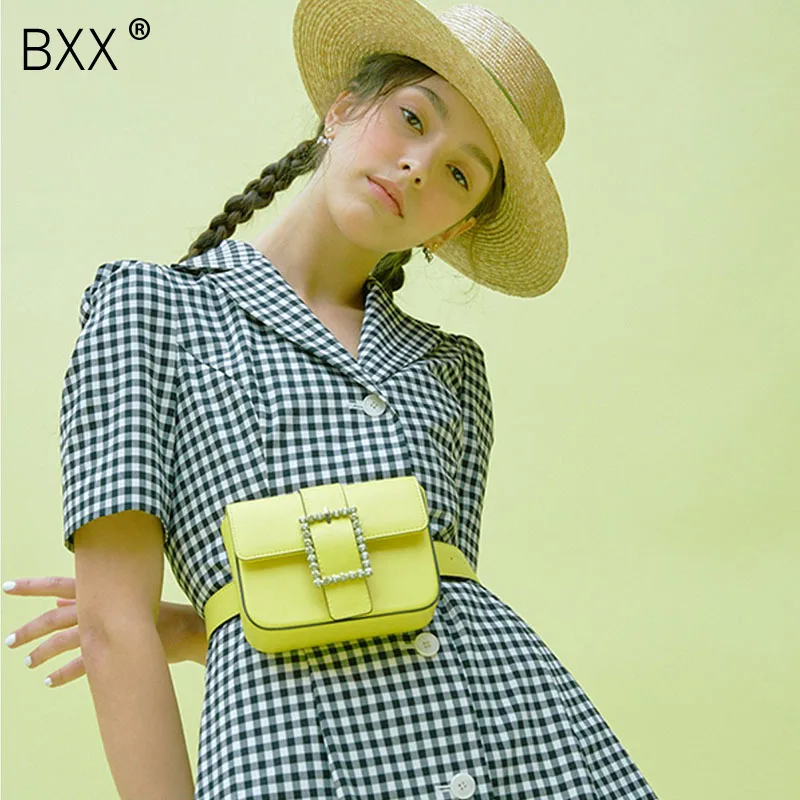 

[BXX] Women Single Shoulder Crossbody Bag All-match Flap 2019 Fashion Mini Diamond PU Leather Bag Female Wasit Chest Bags HF917