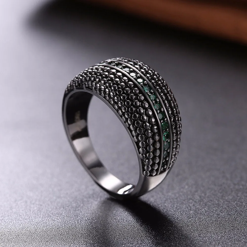 Row Of Green Cubic Zirconia Party Ring Accessorise Black Gun Color Rings For Womens Fashion Jewelry (JewelOra RI103312)