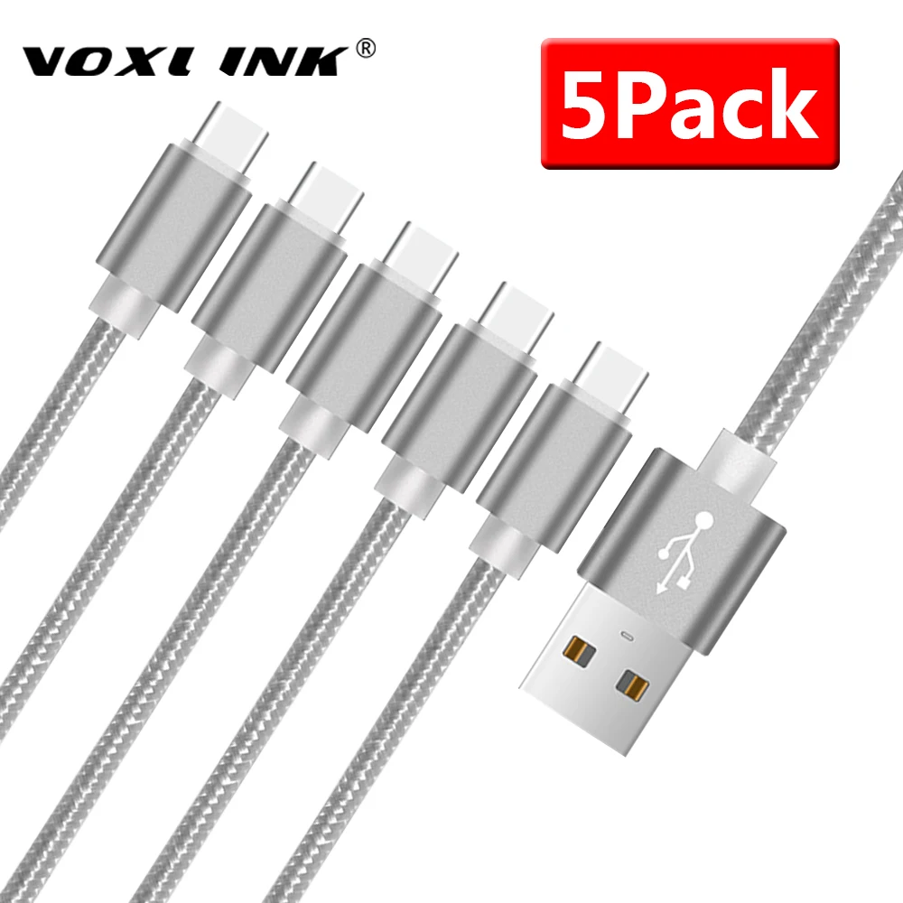 

VOXLINK 5pack Nylon Braided USB Cable Type C Fast Charge Cable For Samsung Galaxy For HTC 10 Macbook Xiaomi Mi8 A1 Charging Cord