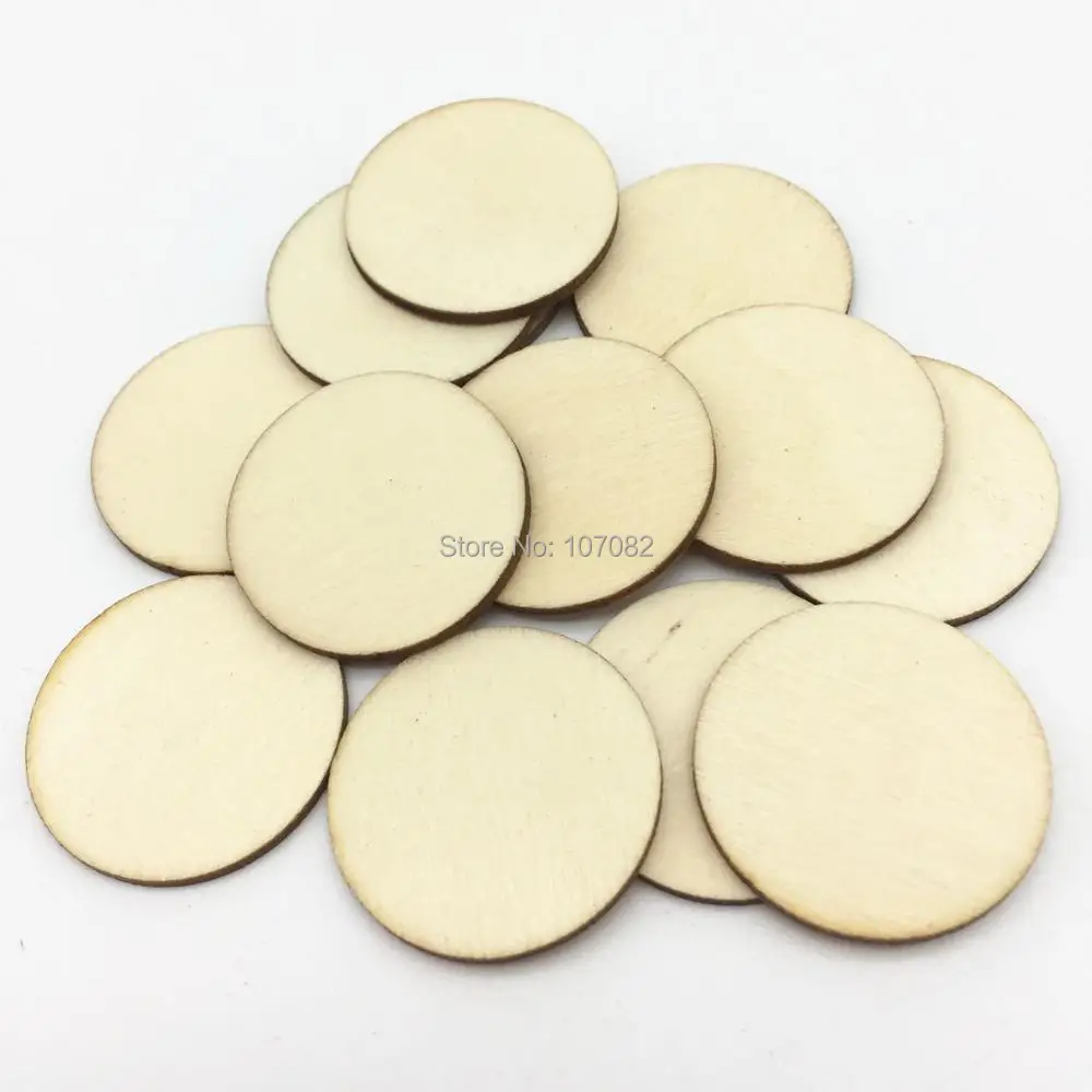 30mm Round Embellishments Wooden Circle Disks for Holiday Craft Supplies 50Pcs