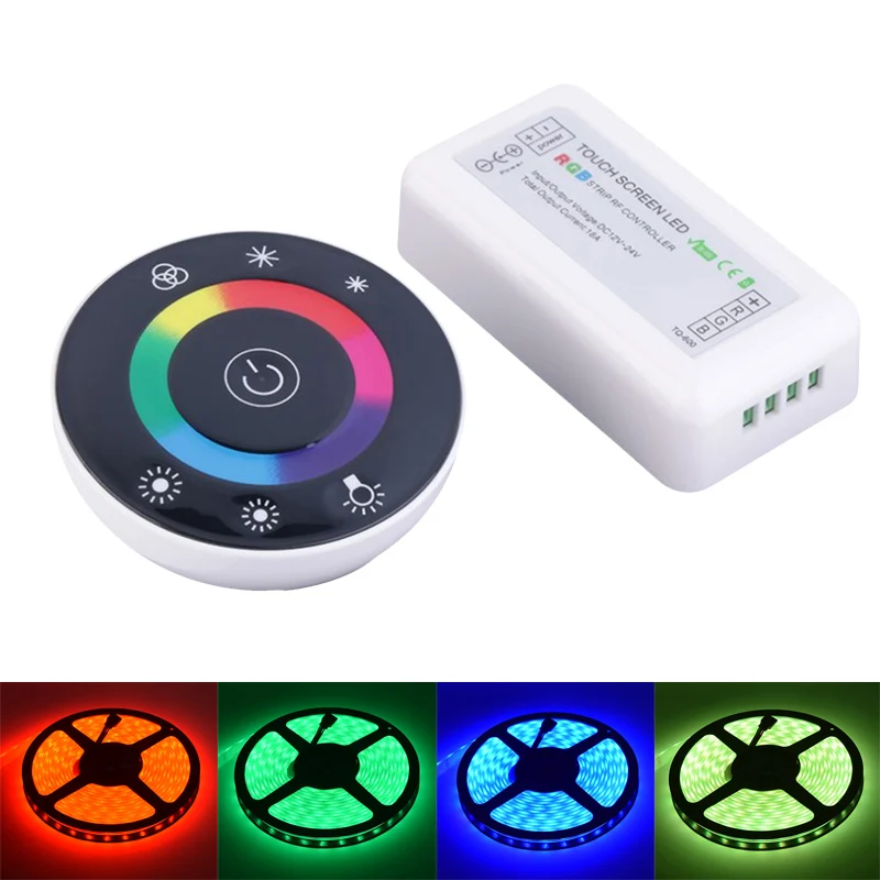 

LED RGB Controller RF Controler DC12V/24V 18A 2.4G RGB Wireless LED Dimmer Touch Screen Round Remote For 5050 RGB LED Strip