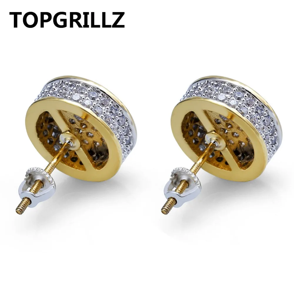 TOPGRILLZ Золото Серебро Цвет Iced Out кубический циркон круглые серьги гвоздики с винтовой задней пряжкой для мужчин женщин хип хоп Ювелирные изделия Подарки