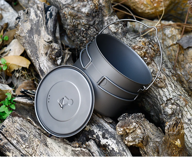 Panela de Titânio Toaks Ultraleve Titanium Camping Panelas Picnic Pendure Panela 1600ml 1.6l Pot 3 Louça para ar livre