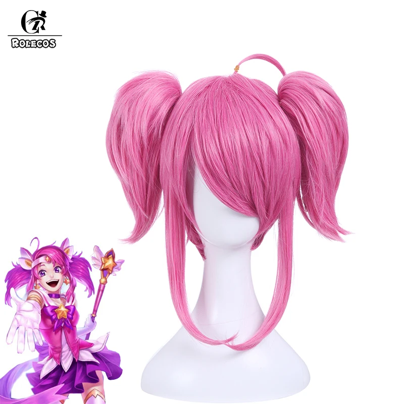 

ROLECOS Game LOL Cosplay Hair Star Guardian Lux Cosplay 35cm Short Rose Red Heat Resistant Synthetic Hair Cosplay Hair