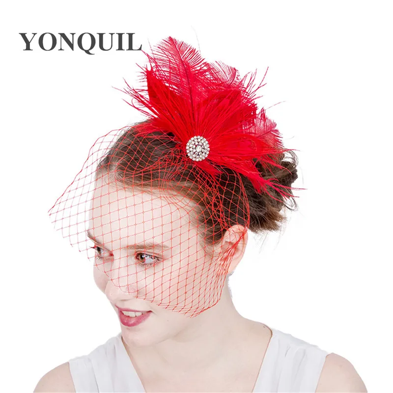 Buy Fashion red Wedding Hats feather Fascinators For