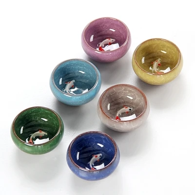 Китайский Binglie чашки характеристики цветной керамической глазури чайный набор кунг-фу ледяная трещины чашки 6 шт Карп чай чашки