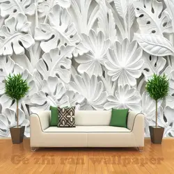 Заказ росписи 3D обои 3D стереоскопического листьев штукатурка рельеф гостиная Спальня ТВ диван фон обои Home Decor