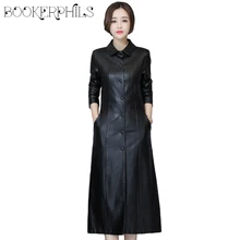 2019 Autumn Winter Long Leather Jacket Women Plus Size Black Slim Soft Leather Trench Coat Leather Clothing Female Outerwear 5XL цена 2019 Autumn Winter Long Leather Jacket Women Plus Size Black Slim Soft Leather Trench Coat Leather Clothing Female Outerwear 5XL цены онлайн
