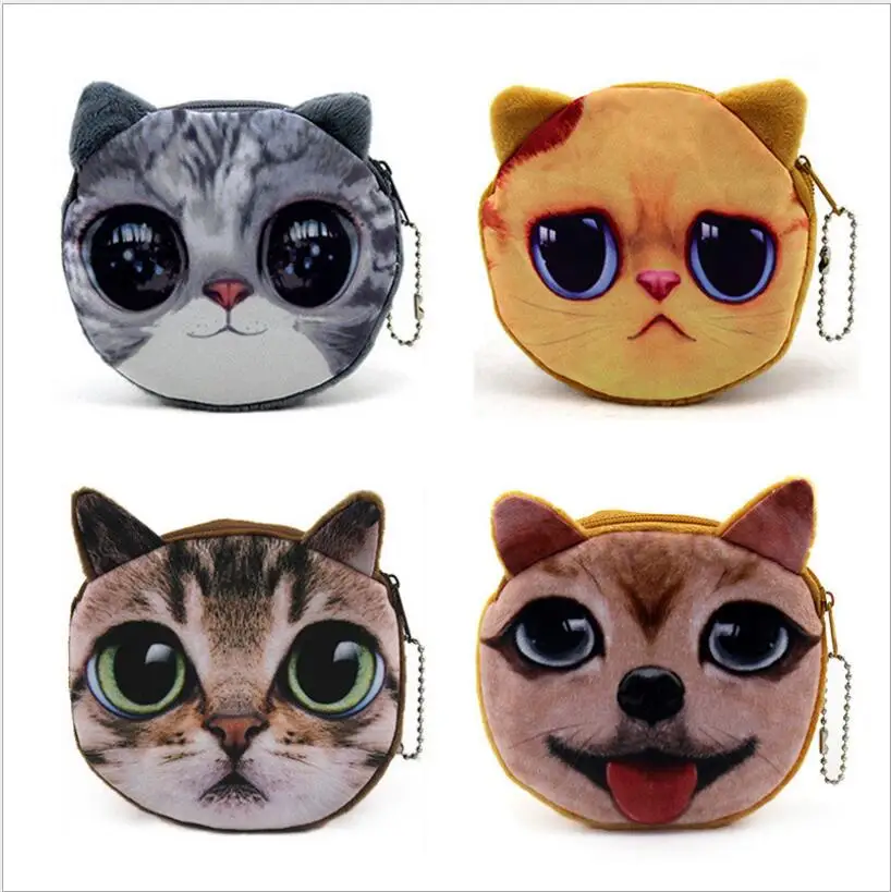 

2017 New Cartoon Coin Wallet For Children 3D Cute Cat Face Coin Purse Female Money Storage Pouch Women Zipper Coin Bag