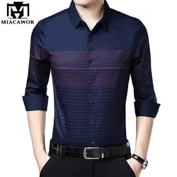 Miacawor новый оригинальный Повседневное рубашки Для мужчин Рубашка в полоску приталенная рубашка Camisa Hombre длинный рукав рубашка Camisa Masculina, Для