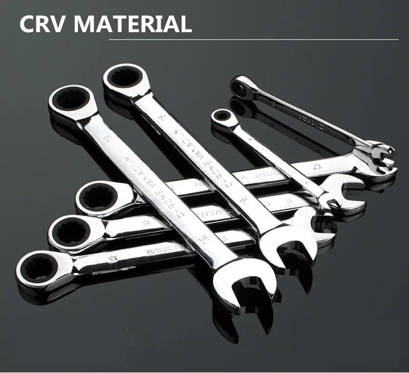 

7 Pcs 8-19mm Mirror CRV Ratchet Wrench Set Tools Socket Spanner Nut Tool A Set of Keys Steel 72T Multitool Car Wrench Tools