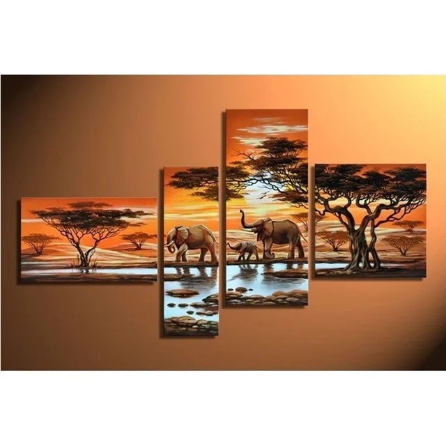 

Elephant 4pcs diamond painting tree cross stitch painting full River diy embroidery rhinestones painting kits triptych painting