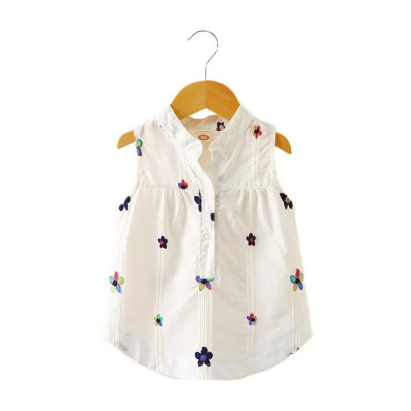 

LCJMMO 2019 New Girls Shirts Blouse Summer Kids Cotton Vest Embroidery Flower Tops Casual Baby Girl Sleeveless Blouse Top 2-6y