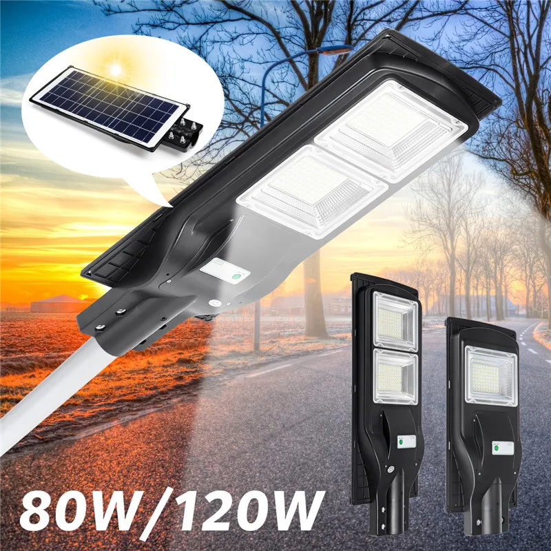 

80W 120W Led Solar Street light Lamps Light+Ra dar Motion Sensor Outdoor Led Solar Light Waterproof Led Street Garden Wall Lamps