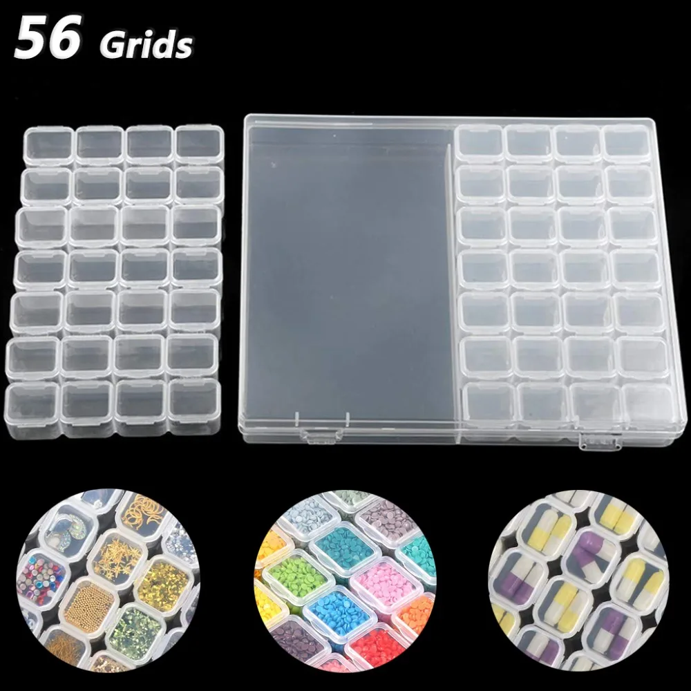 56 Grids Jewelry Box Diamond Embroidery Crystal Bead Organizer Storage Case Kits