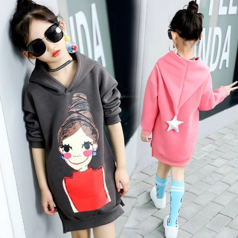 4-10T Autumn Clothes for Baby Girl Cartoon Pattern Long Sleeve Hoodie Cotton Sweatshirt Casual Toddler Outerwear Clothes