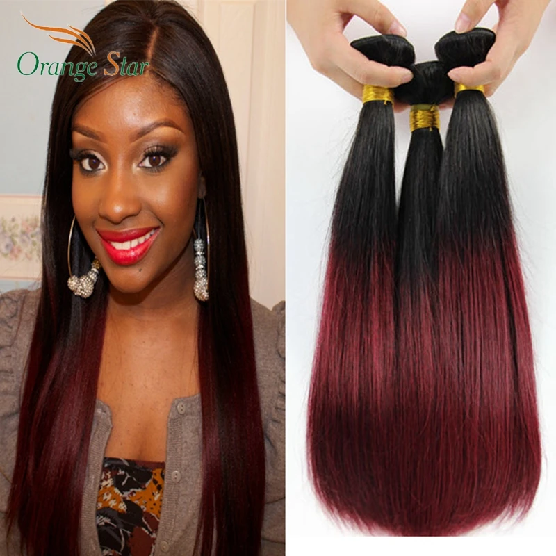 

3PCS 7A Brazilian Hair Ombre Burgundy Straight Two Tone Human Hair Extensions Tissage Bresilienne Ombre Hair Weave 10-30'' DS304