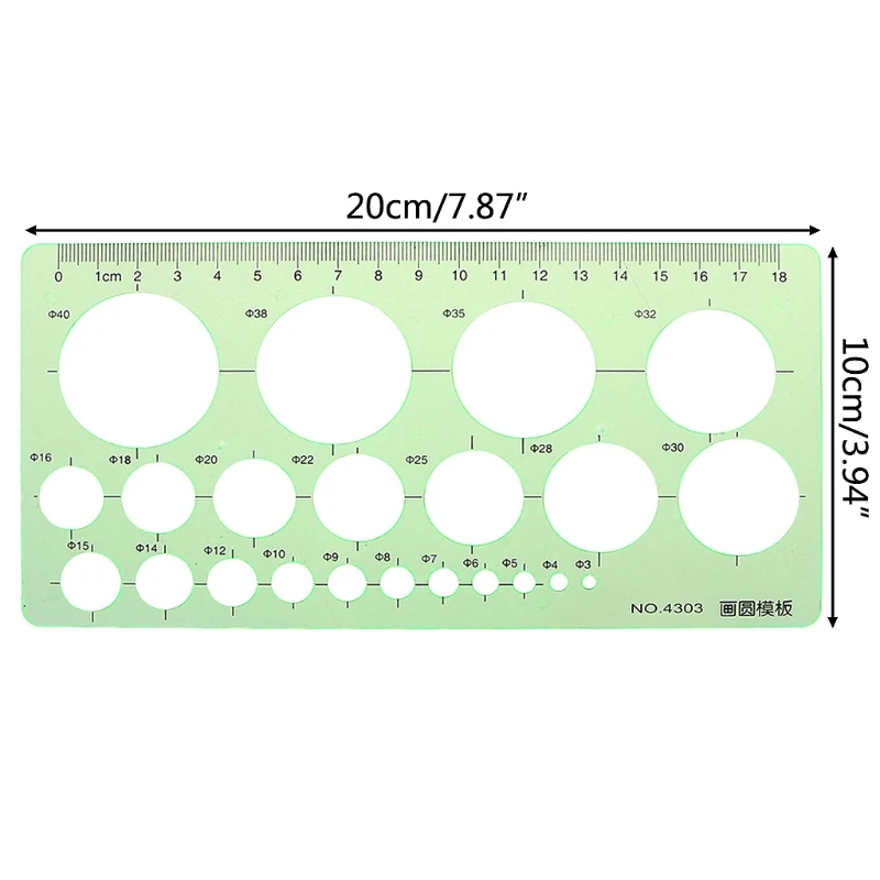 Пластик правитель зеленый Пластик круги геометрический Шаблон Линейка трафарет школьников аксессуары